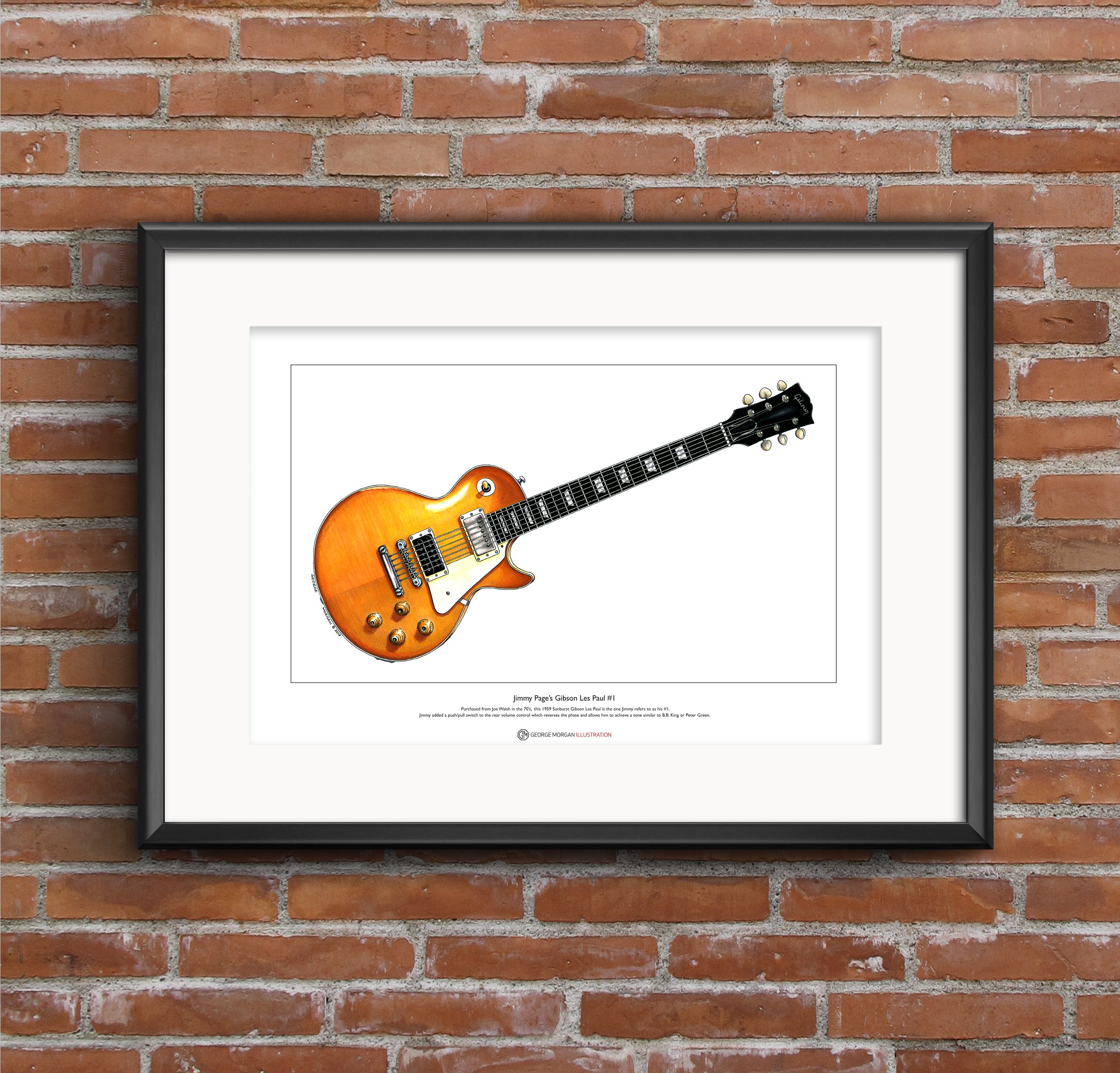 George Morgan Illustration Jimmy Pages 1959 Gibson Les Paul 1 Limited Edition Fine Art Print A3 size