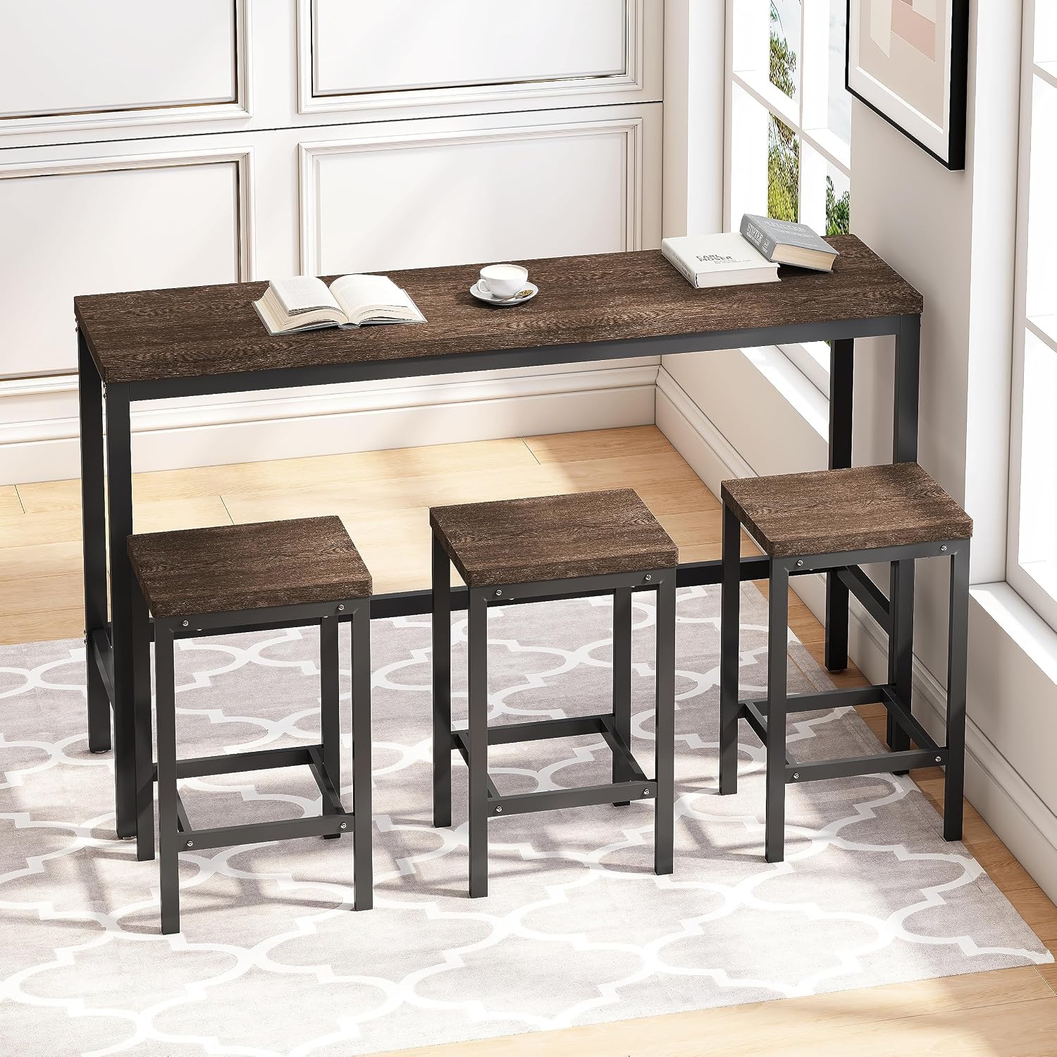 Juego De Comedor Pub De 3 Piezas: Mesa Y 2 Taburetes, Altura De Mostrador, Ideal Para Espacios Pequeños, Estilo Moderno
