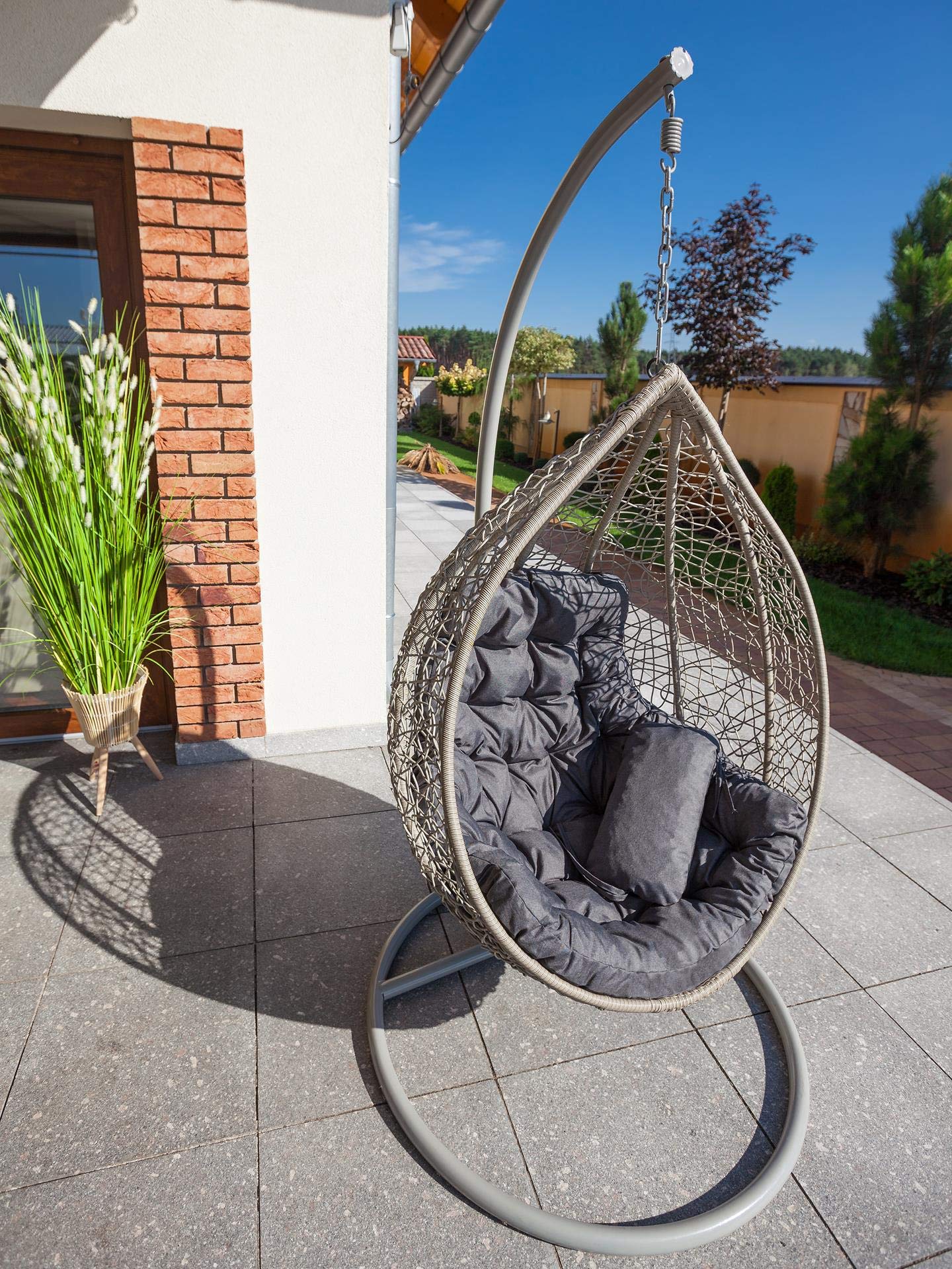 Cuscino per poltrona sospesa, cuscino per altalena sospesa in polyrattan/rattan, cuscino per altalena, cuscino per schienale in colore grafite