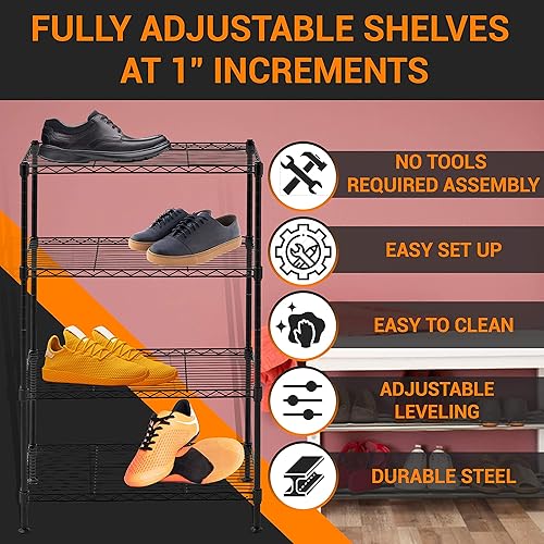 Miniatura 3 de Juggernaut Storage WS201232-4BLK x 12"D x 32" H 4-Tier Estantería de alambre de la unidad, capacidad de 340 libras, negro"