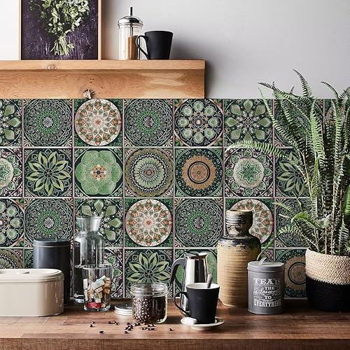 24 PCS Moroccan Boho Mandala Wall Tile Stickers Peel and