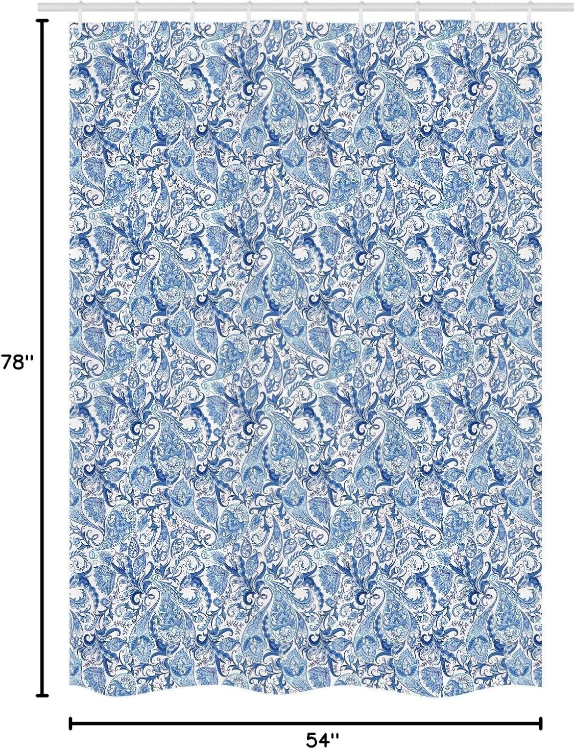Ambesonne Paisley Stall Shower Curtain, Native Pattern in Blue Tones Nature Themed Print, Fabric Bathroom Decor Set with Hooks, 54" W x 78" L, Pale Blue White and Blue