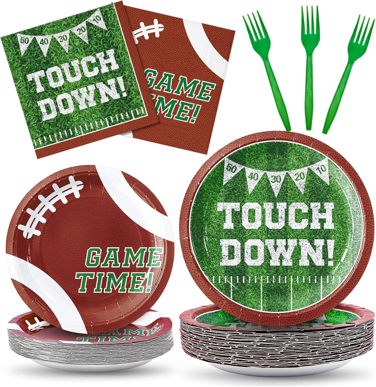 YY 200 Football Party Paper Plates Dinnerware Set Disposable Dessert Plates, Dinner Plates with Napkins Forks Serve 50