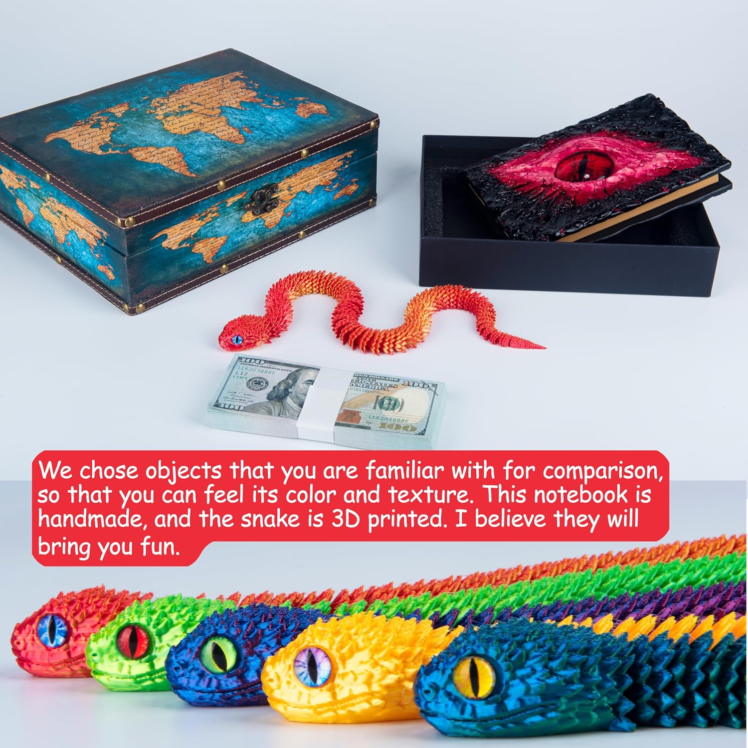 Handmade Big Eye Monster Embossed Journal,Resin Engraving Notebook,Blank Paper,Hardcover Travel Notepad for Writing,Sketchbook,Collection,Gift,Decoration Diary for Man Woman A5 Size (Red with snake)