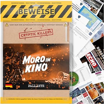 Cryptic Killers Crime Game Unsolved Murder Cases, Investigation of Cold Case Files - Indexes/Clues for Investigators, Solve Crime, For Single Player, Couple Nights & Groups - Murder in the Cinema