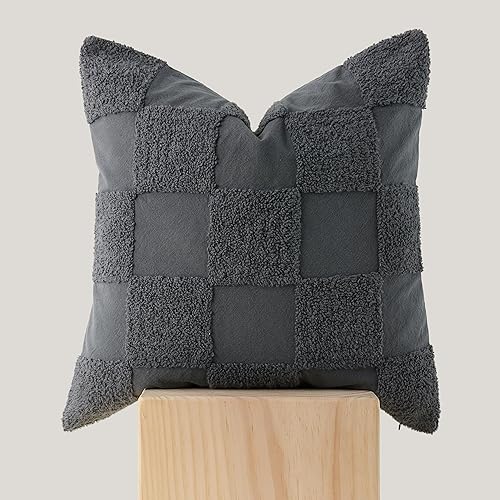 Double Stitch by Bedsure Funda de almohada 100% algodón copetudo, funda de almohada decorativa bohemia de 20 x 20 pulgadas, funda de cojín cuadrada