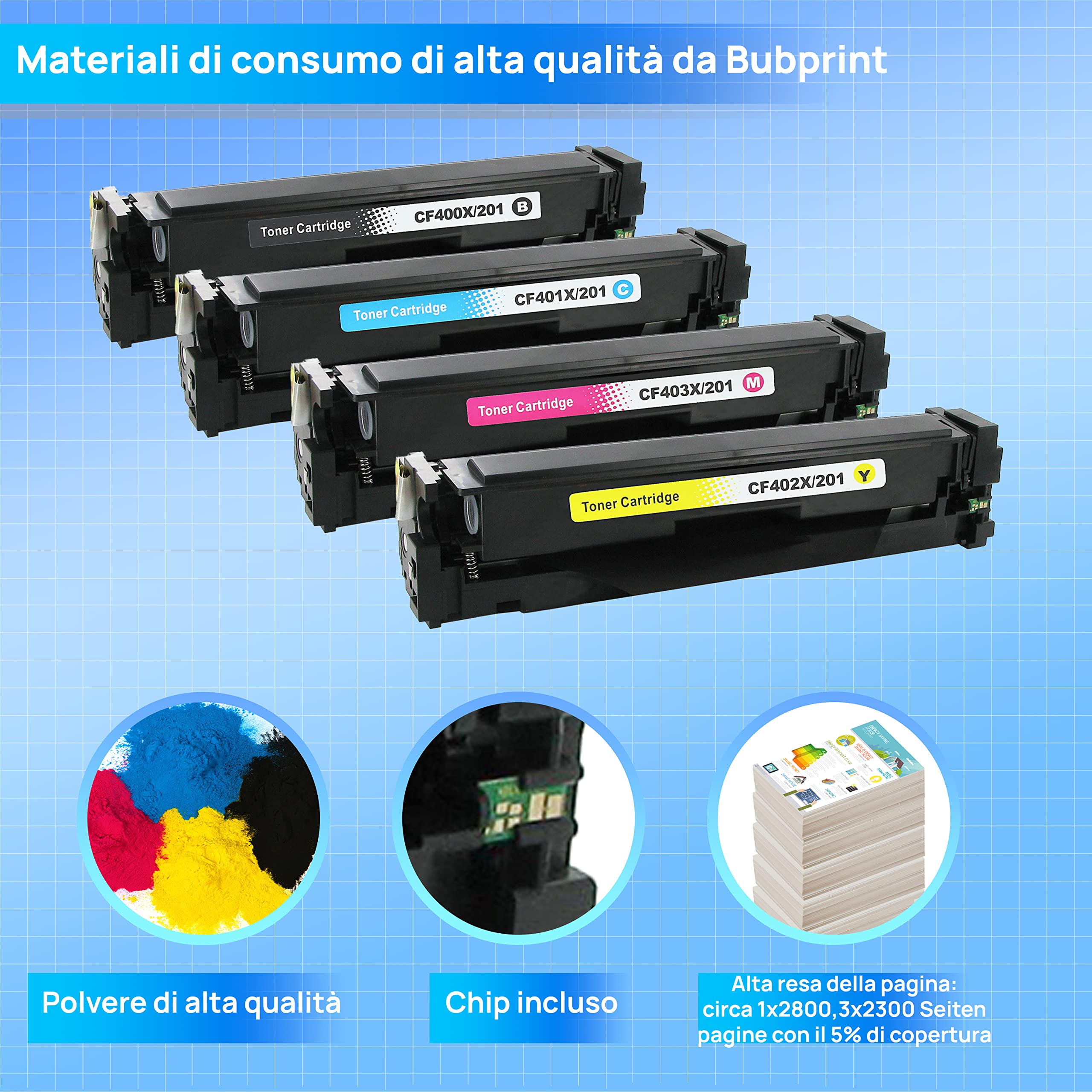 Bubprint Toner compatibili con HP CF400X CF401X CF402X CF403X Multipack | 201A 201X, per Color Laserjet MFP M277DW M277N M252DW M252N M274N