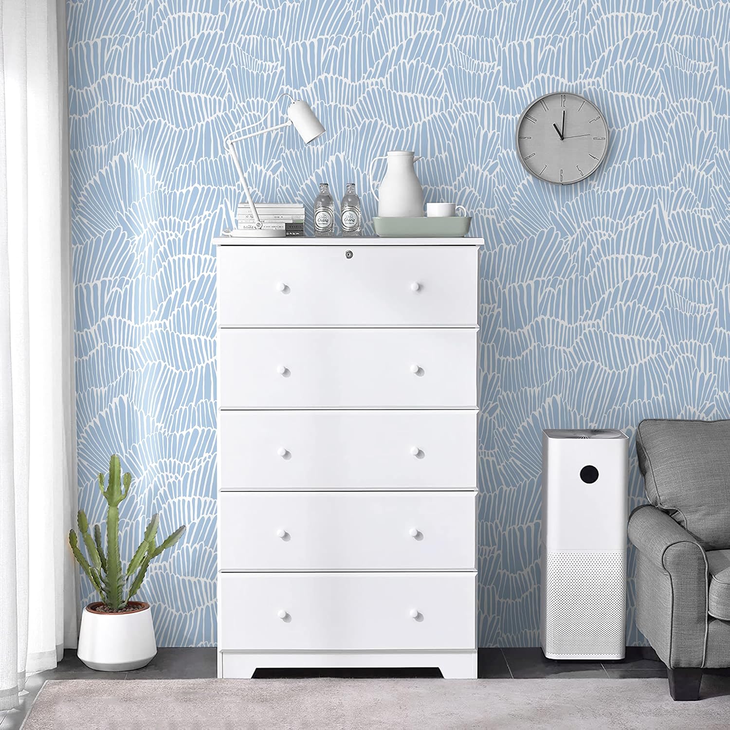 Guvana Blue Wallpaper Peel and Stick Modern Blue and White Contact Paper Coastal Wallpaper Boho Striped Removable Waterproof Wall Paper for Bathroom Laundry Living Room Accent Wall Decor 17.3"×394"