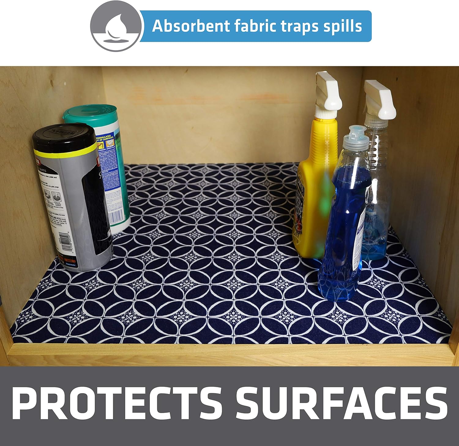 Drymate Premium XL Under The Sink Mat (24” x 59”), Cabinet Protection Mat, Shelf Liner - Absorbent/Waterproof/Slip-Resistant - Machine Washable, Durable (Made in The USA) (Indigo) -