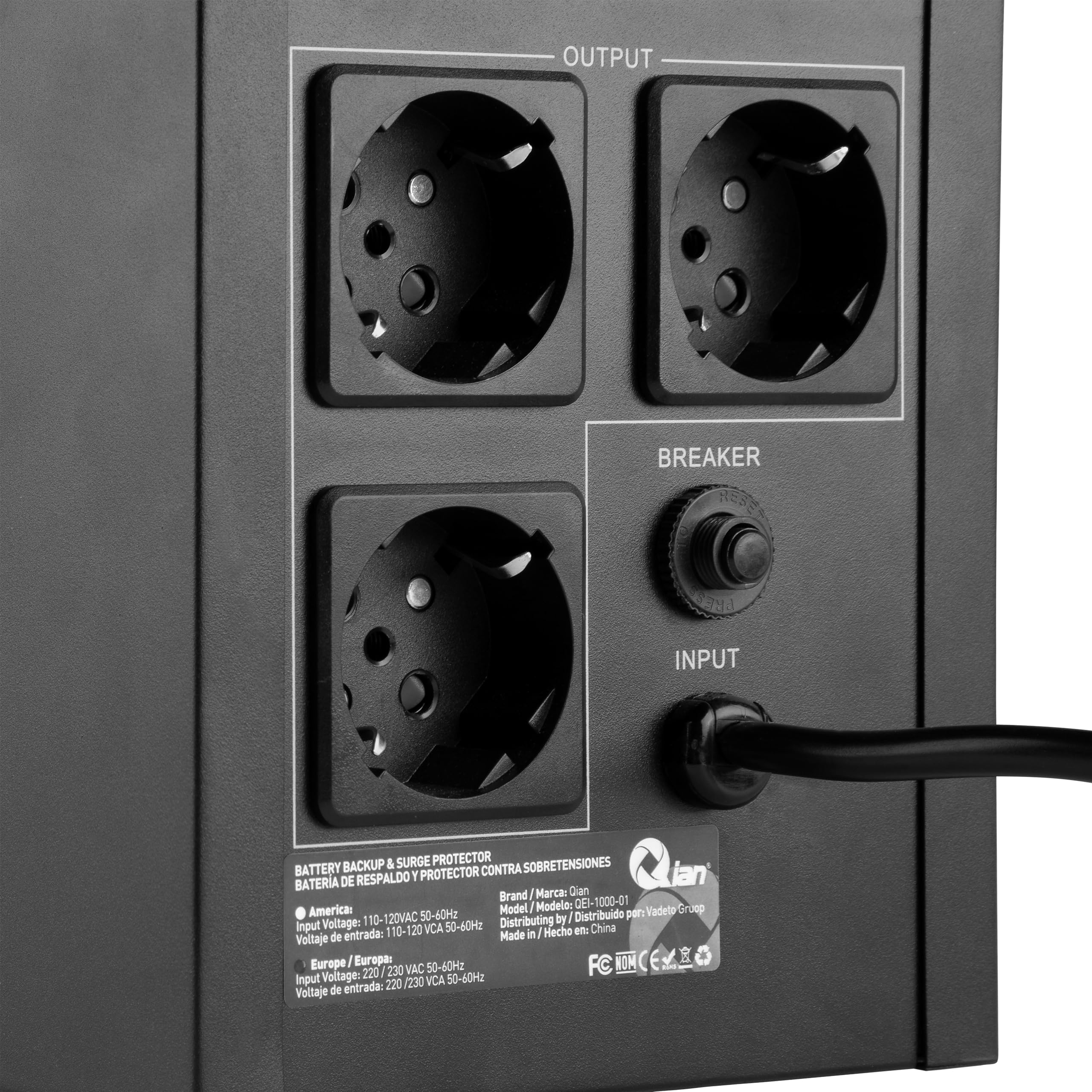 QIAN Onduleur UPS Line Interactive 1000VA Mini-Tour Compacte Charge Rapide Protection Contre Les Surtensions Puissance de Sortie 600W avec 3 Douilles Schuko (Noir)