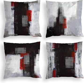 Red and Black Throw Pillow Covers 18x18 Set of 4 Decorative Cushion Cover Grey Abstract Art Painting Pillowcase for Sofa Bedroom Living Room D cor