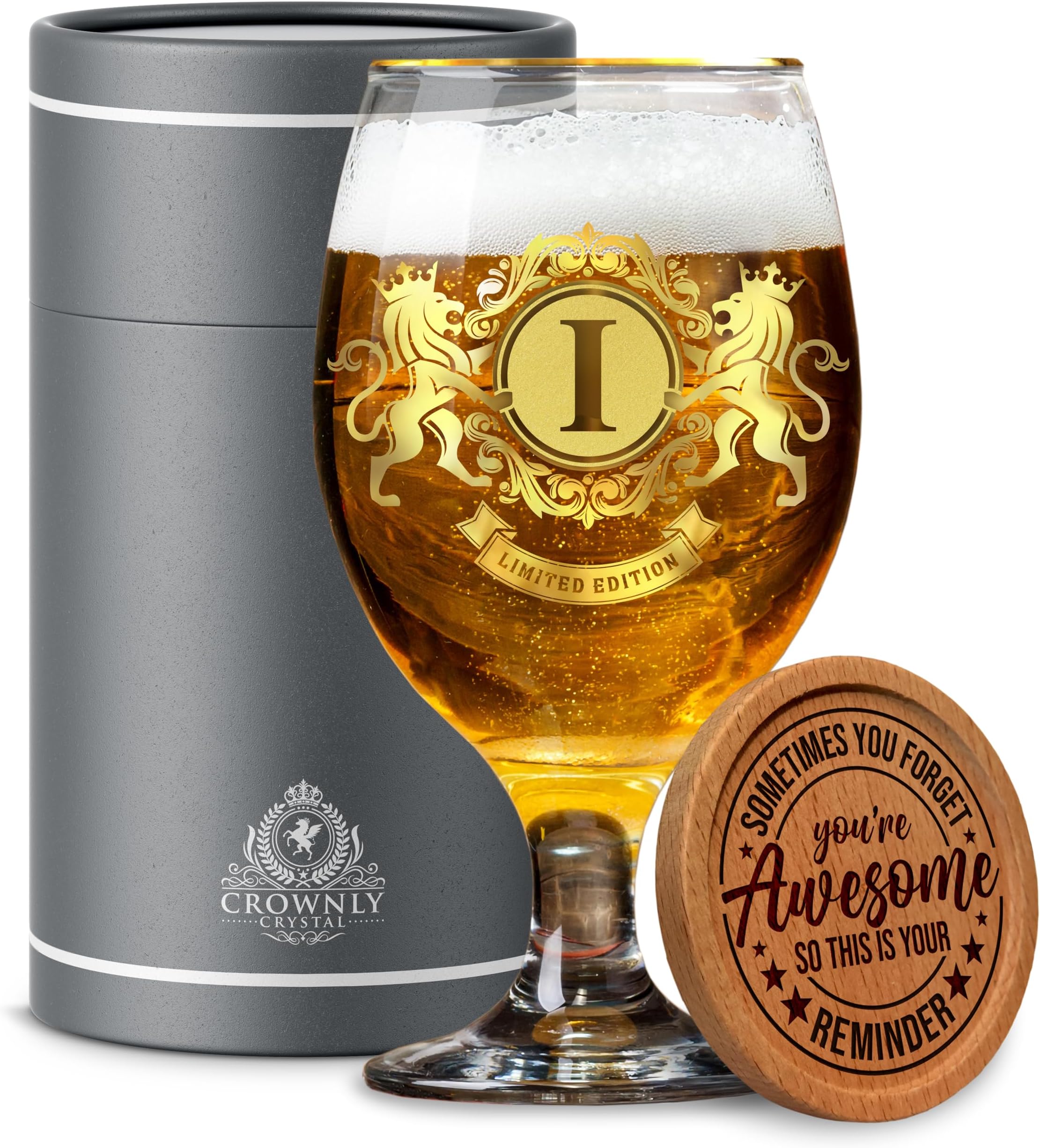 Personalised Beer Glasses Gifts Dad Birthday Pint Glass Boyfriend Uncle Gifts Men Alcohol Gift Set Husband Customised Presents (I)