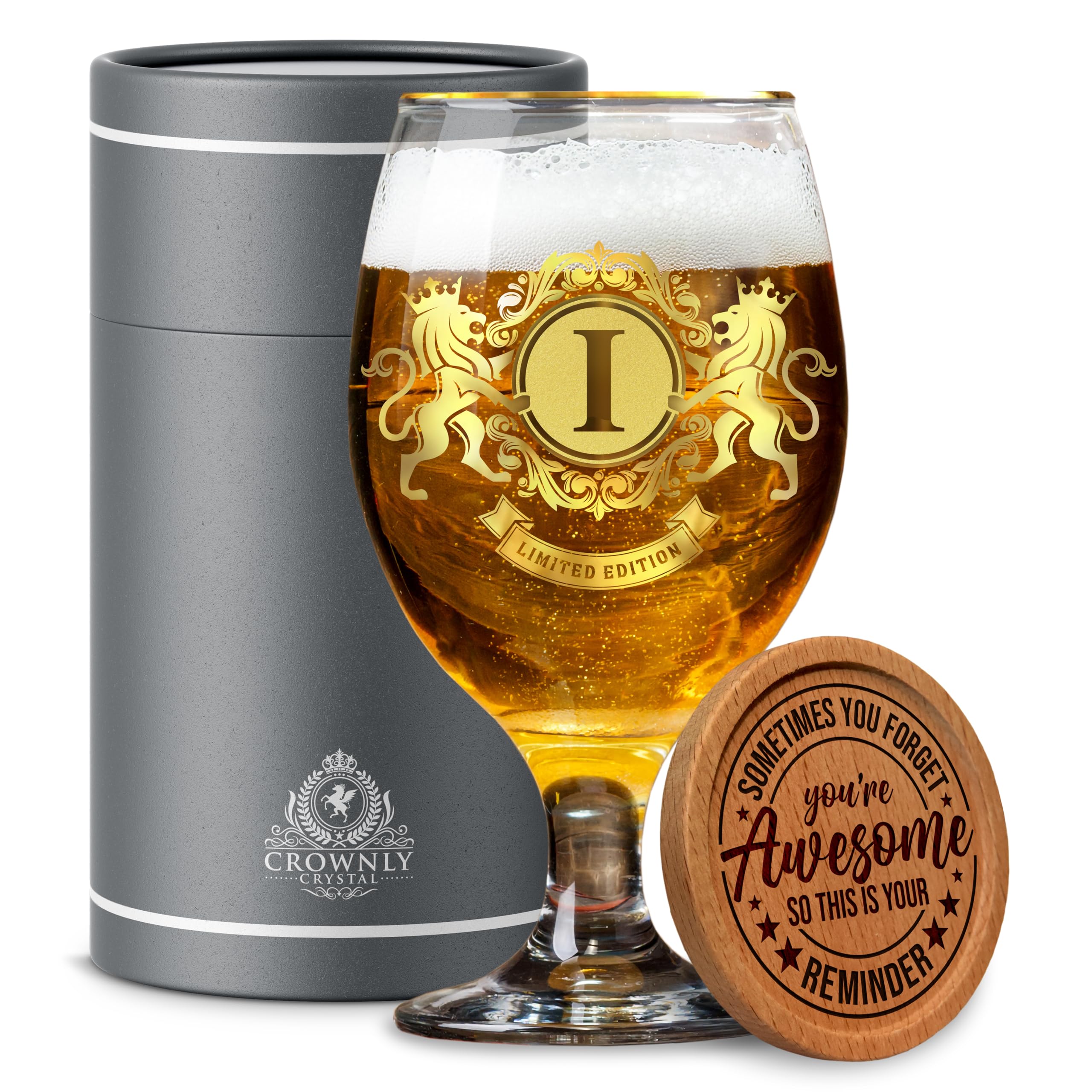 Personalised Beer Glasses Gifts Dad Birthday Pint Glass Boyfriend Uncle Gifts Men Alcohol Gift Set Husband Customised Presents (I)