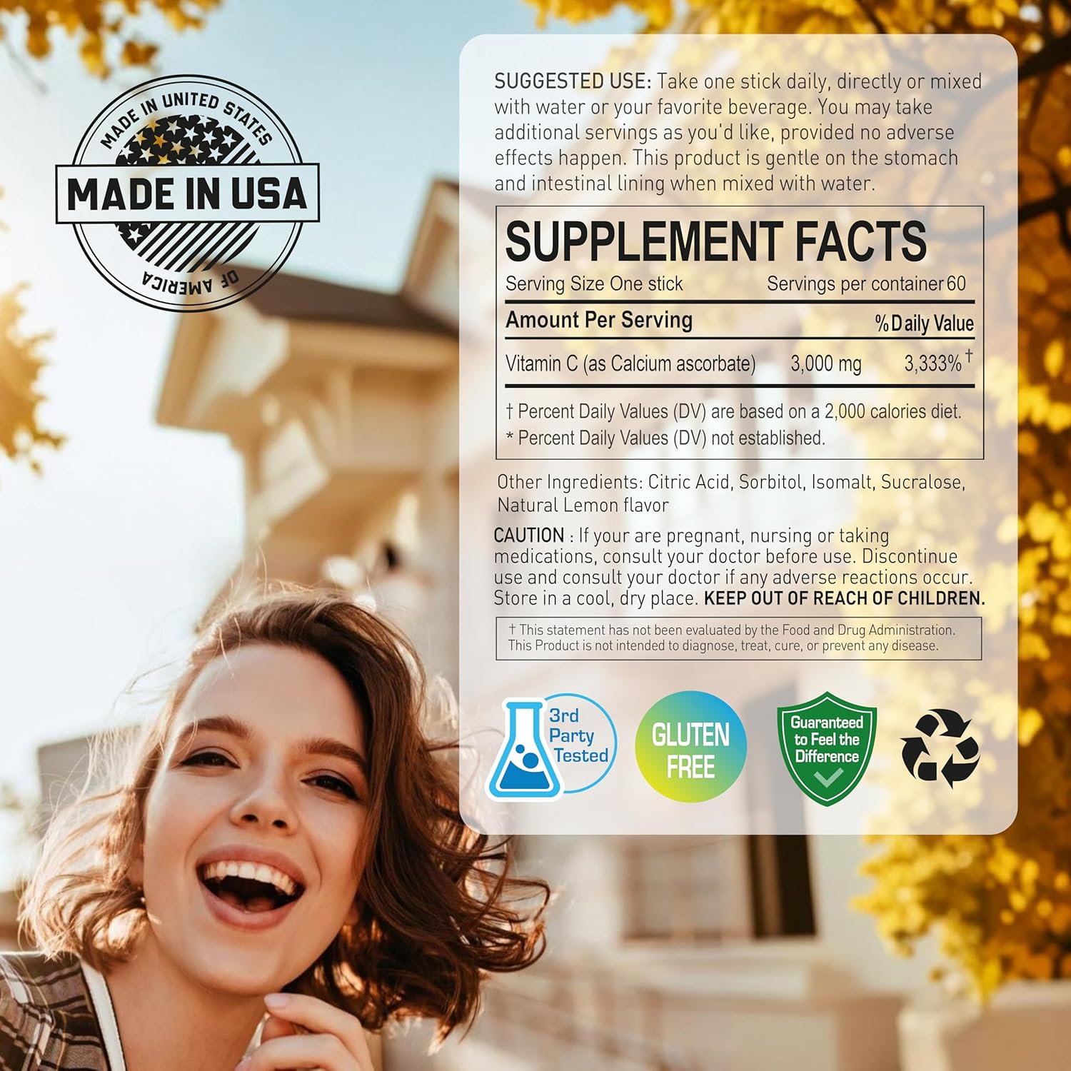 NANOWELL Pure Buffered Vitamin C 3000 mg per Serving, Dietary Supplement for Immune Support - 60 Sticks x 1 Box, 2 Months Supply (60 Count) - Image 4