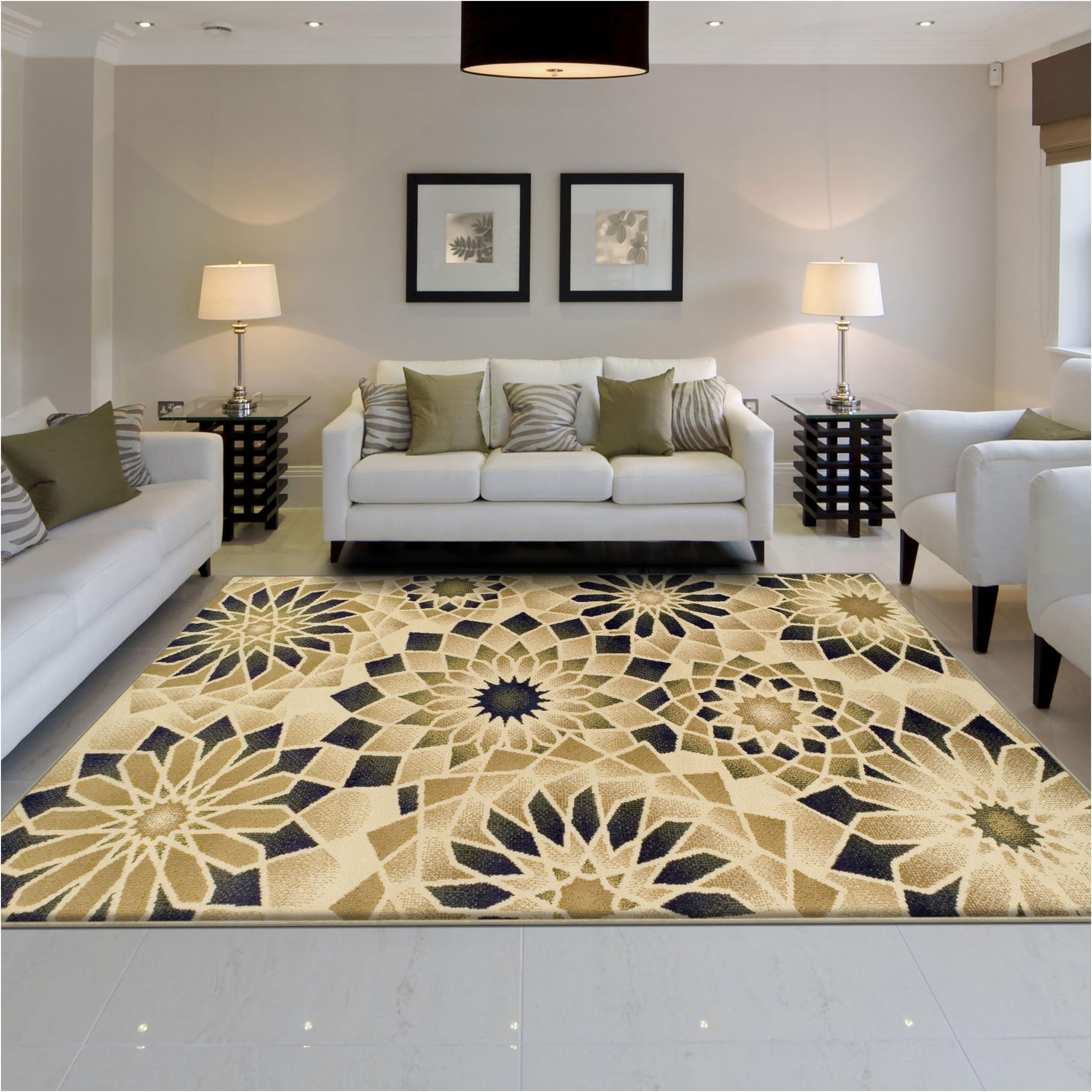 SuperiorBedroom, Farmhouse, Kitchen, Entryway, Laundry, Living Room Decor, Posy Collection Area Rug, 5' x 8', Beige