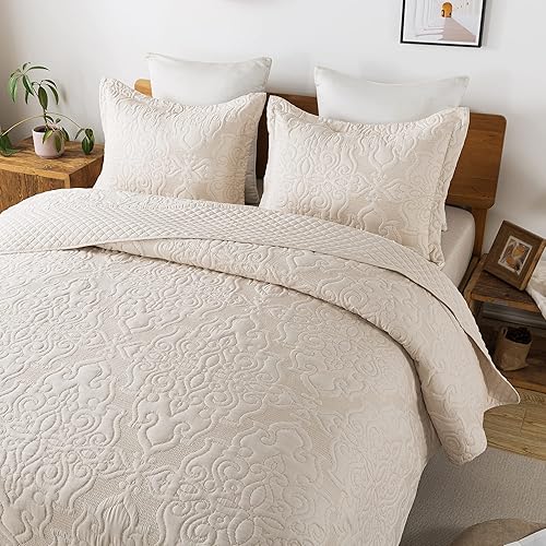 Miniatura 3 de Travan Juego de edredón de 3 piezas tamaño King, colcha acolchada de microfibra de gran tamaño, juego de colcha ligera con fundas de almohada, juego