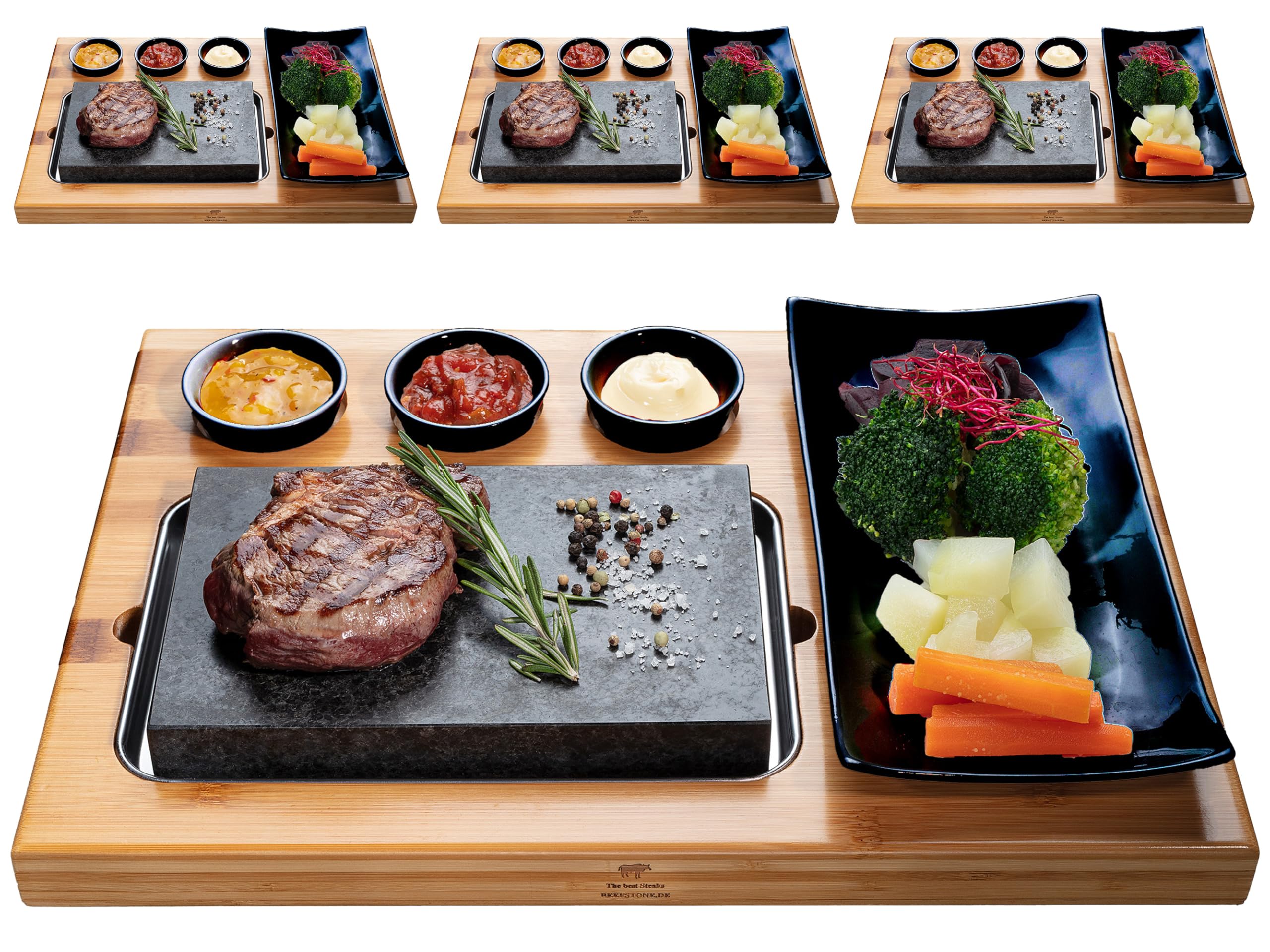 Lot de 4 Pierres de Lave pour Steak Planches avec Plaque en Porcelaine (Uno Black)