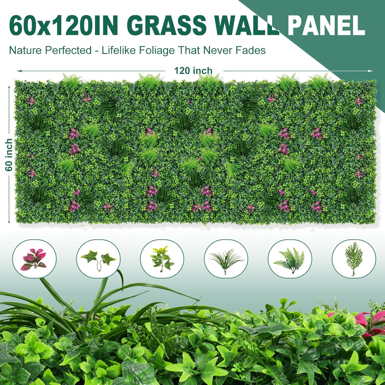 Yangrass Artificial Boxwood Wall Roll, 60"x120"(50 SQFT) Grass Wall Panels Greenery Wall Backdrop with Mint Plant Leaves, UV Protected Privacy Fence Screen Wall Grass for Indoor Outdoor Decor