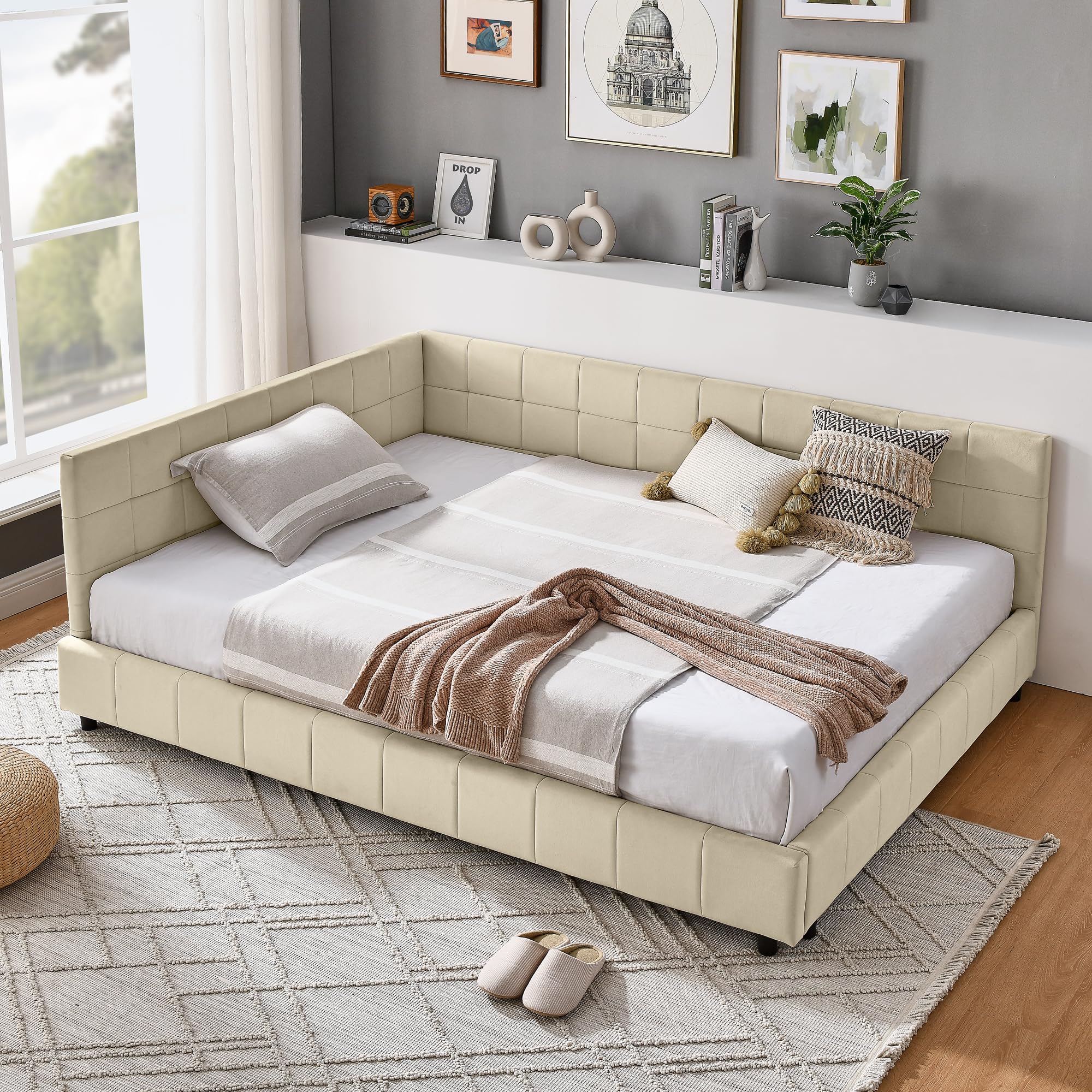 Amazon.com: Full Size Upholstered Floor Bed Frame,with Comfortable