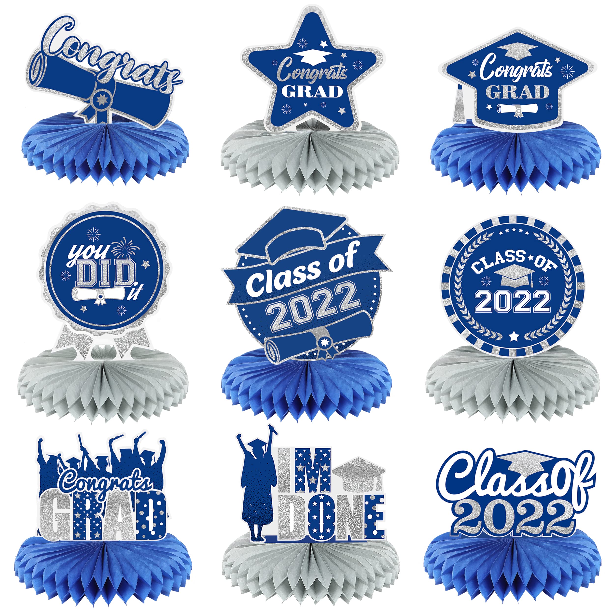 Buy Blue and Silver Graduation Centerpieces for Tables 2022 9Pcs