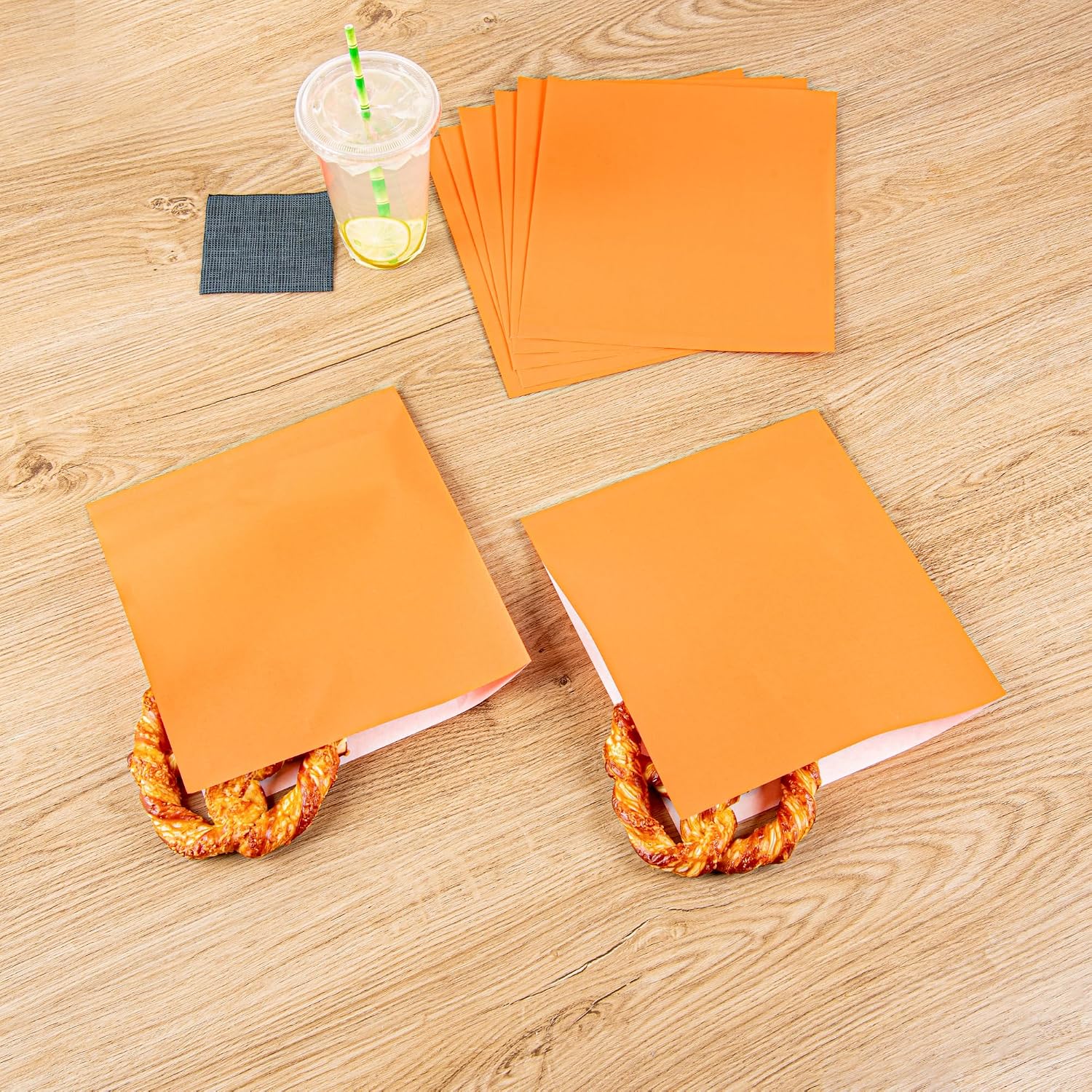 Bag Tek 10 x 9 Inch Double Open Bags, 100 Large Deli Paper Sheets - Disposable, Greaseproof, Orange Paper Deli Wrap Liners, For Snacks, Cookies, And More - Restaurantware