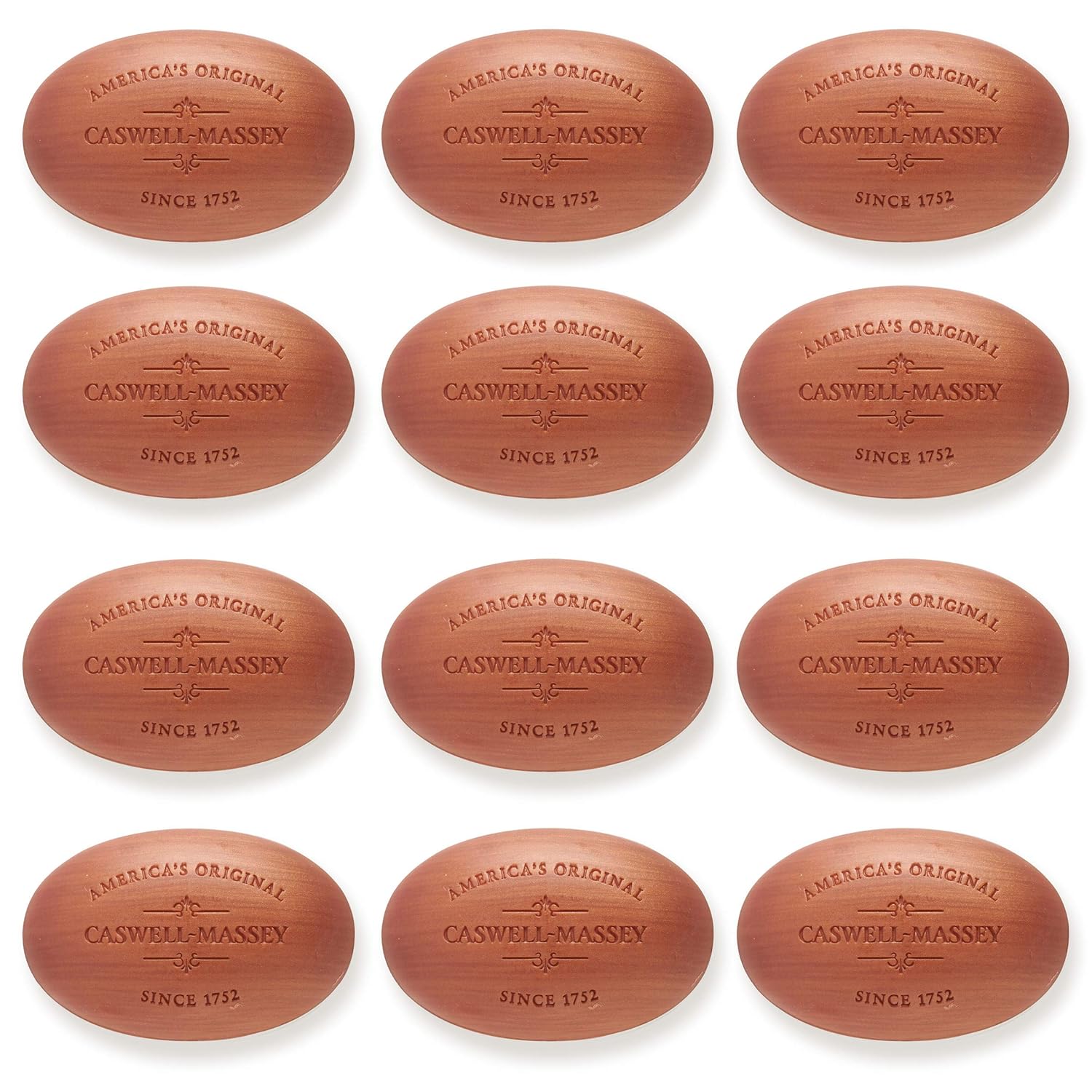 Caswell-Massey Woodgrain Sandalwood Natural Bar Soap Gift Set - Moisturizing Triple-Milled Body Soap for Men - Plant-Based with Essential Oils for Soft Skin, Cruelty-Free, USA Made, 12 Bars x 5.8 oz