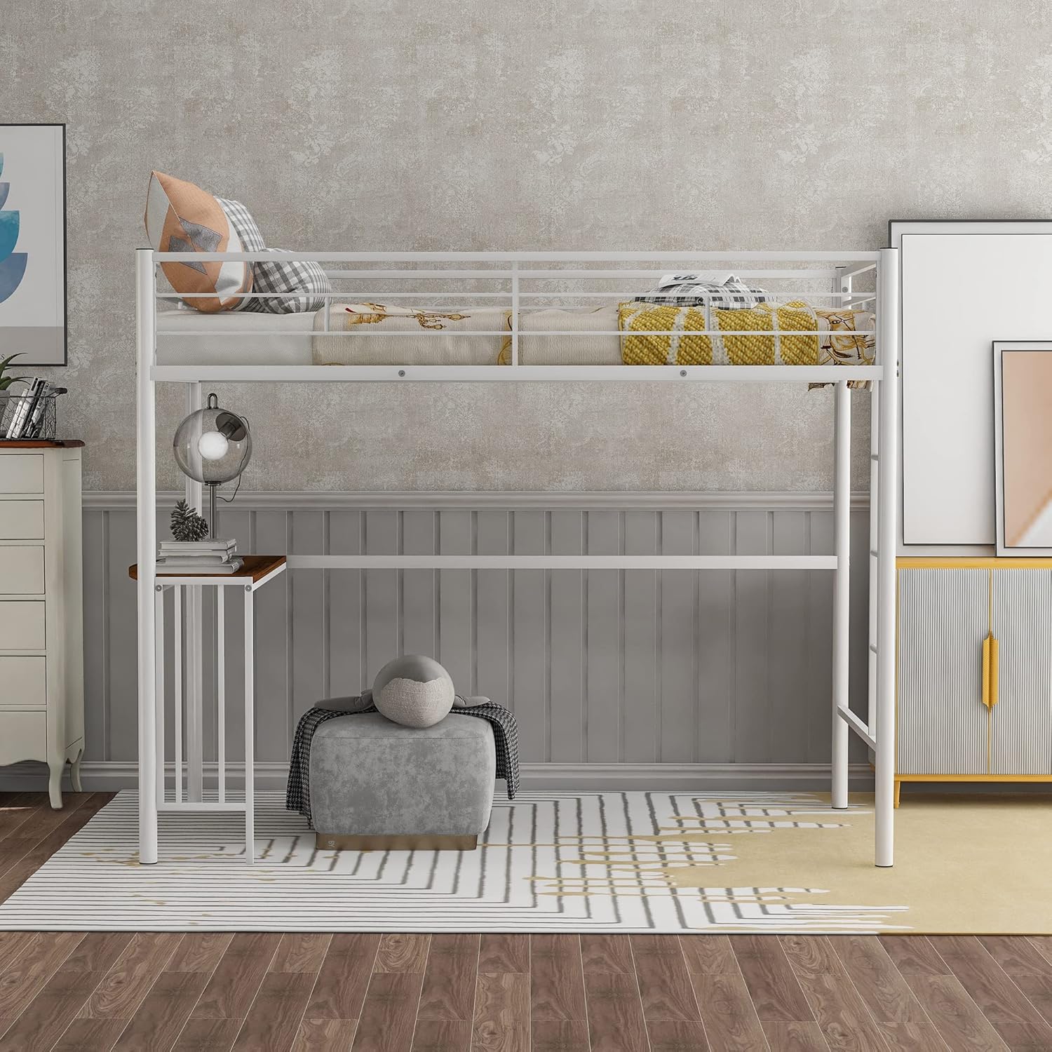 Generic Metal Loft Bed with desk and ladder from front view