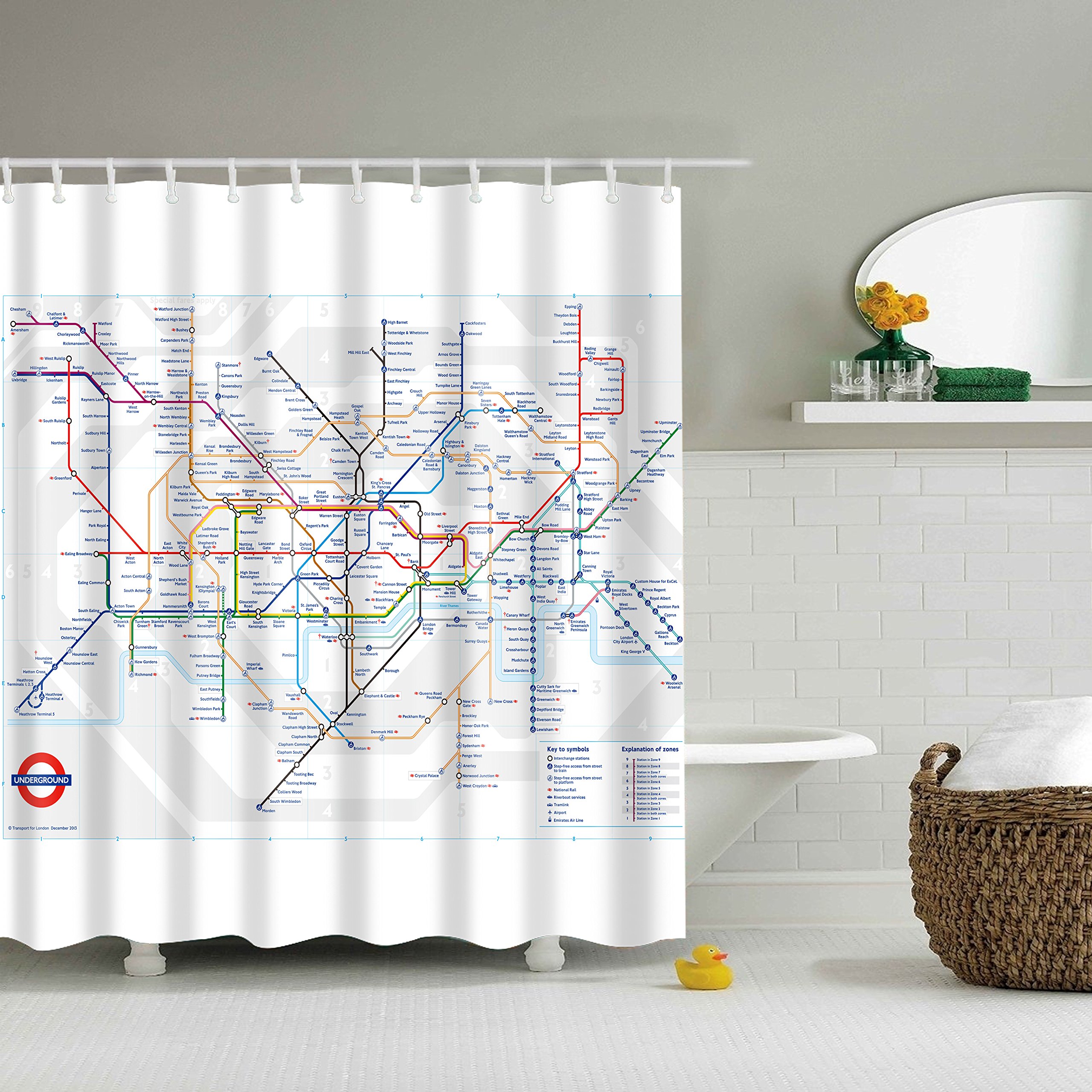 StoneMaxi 180x180cm Bathroom Shower Curtain, 100% Polyester Fabric Waterproof Anti-Mould Proof Mildew Resistant, Washable, Quick-Drying, with 12 Pcs Hooks (72 x 72 Inch) (London Underground)