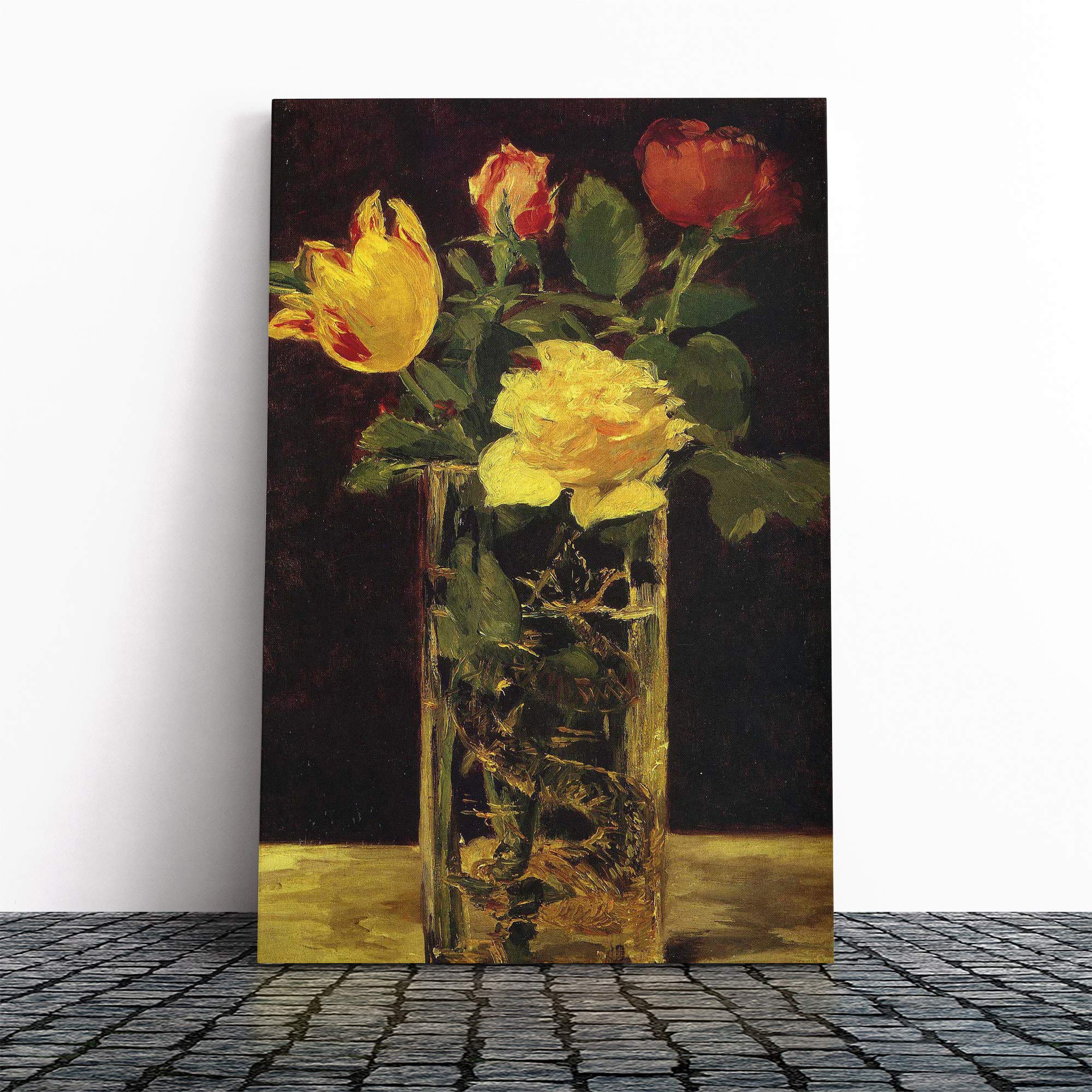 Edouard Manet Rose and Tulip Canvas Print | Gallery Wrapped 30mm Frame Wall Art | 30x20 inches | Ready to Hang | Modern Floral Picture | Living Room Bedroom Lounge Office