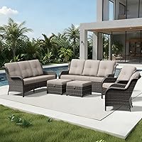 Vista 12 de Joyside Silla mecedora giratoria para exteriores para patio, mecedora de mimbre para exteriores con cojines de tela de olefina adecuada para porche