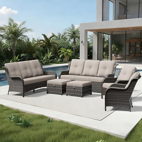 Miniatura 12 de Joyside Silla mecedora giratoria para exteriores para patio, mecedora de mimbre para exteriores con cojines de tela de olefina adecuada para porche