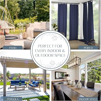 Elrene Home Fashions Matine Weatherproof Tab-Top Indoor/Outdoor Solid Color Curtain Panel for Porch, Pergola, Patio, Deck, 52W x 84L, Blue