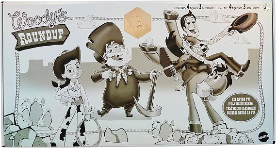 Mattel Disney and Pixar Toy Story Set with 4 Action Figures, Black & White Woody's Roundup Pack with Woody, Jessie, Bullseye & Stinky Pete, 7-Inch Scale
