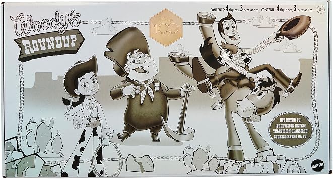 Mattel Disney and Pixar Toy Story Set with 4 Action Figures, Black & White Woody's Roundup Pack with Woody, Jessie, Bullseye & Stinky Pete, 7-Inch Scale