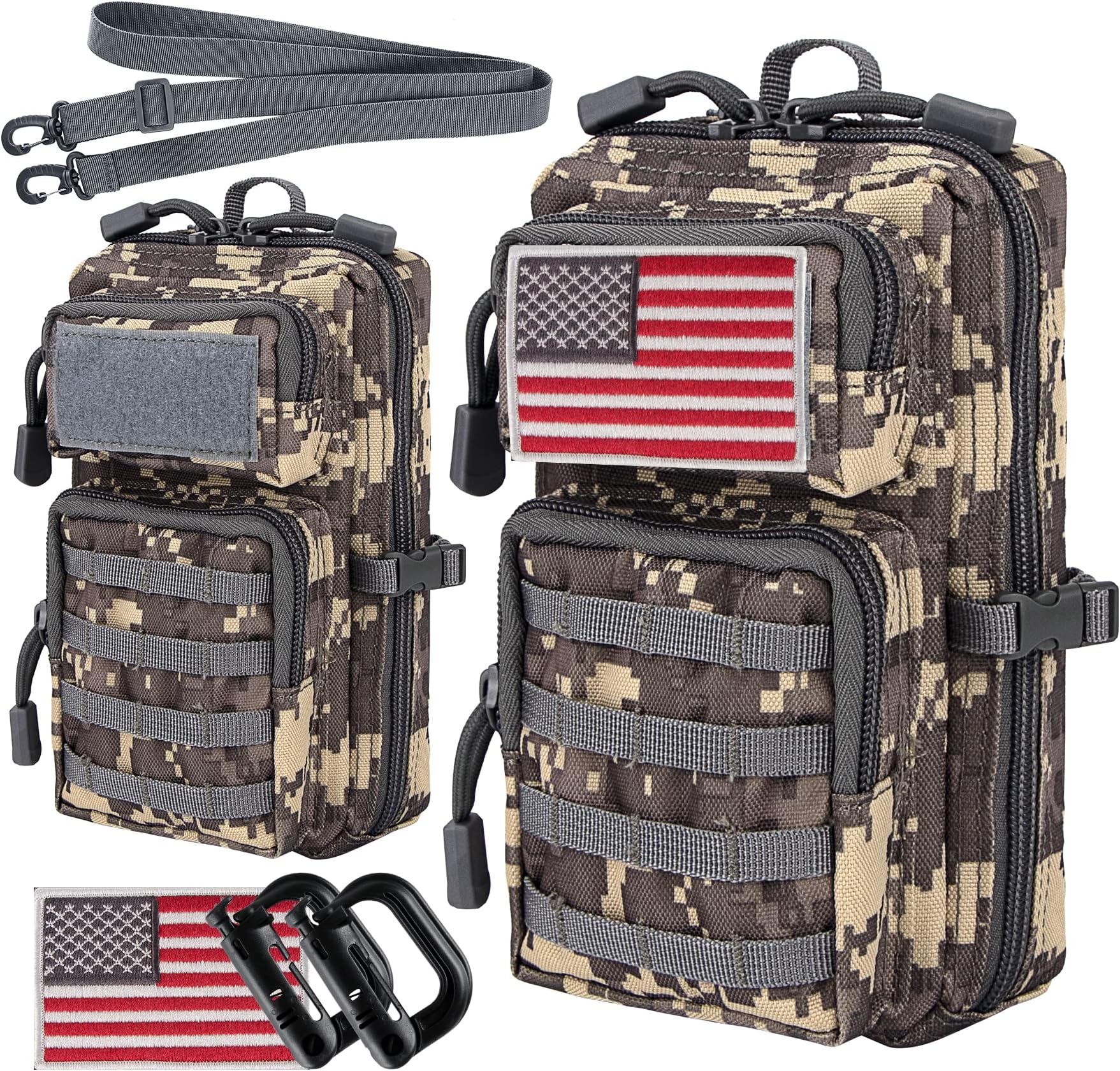 bvya Tactical Molle EDC Utility Pouch Compact Tool Pouch Mini Waist Bag Crossbody Backpack-Design Phone Pouch with Shoulder Strap Flag Patch and D-Rings