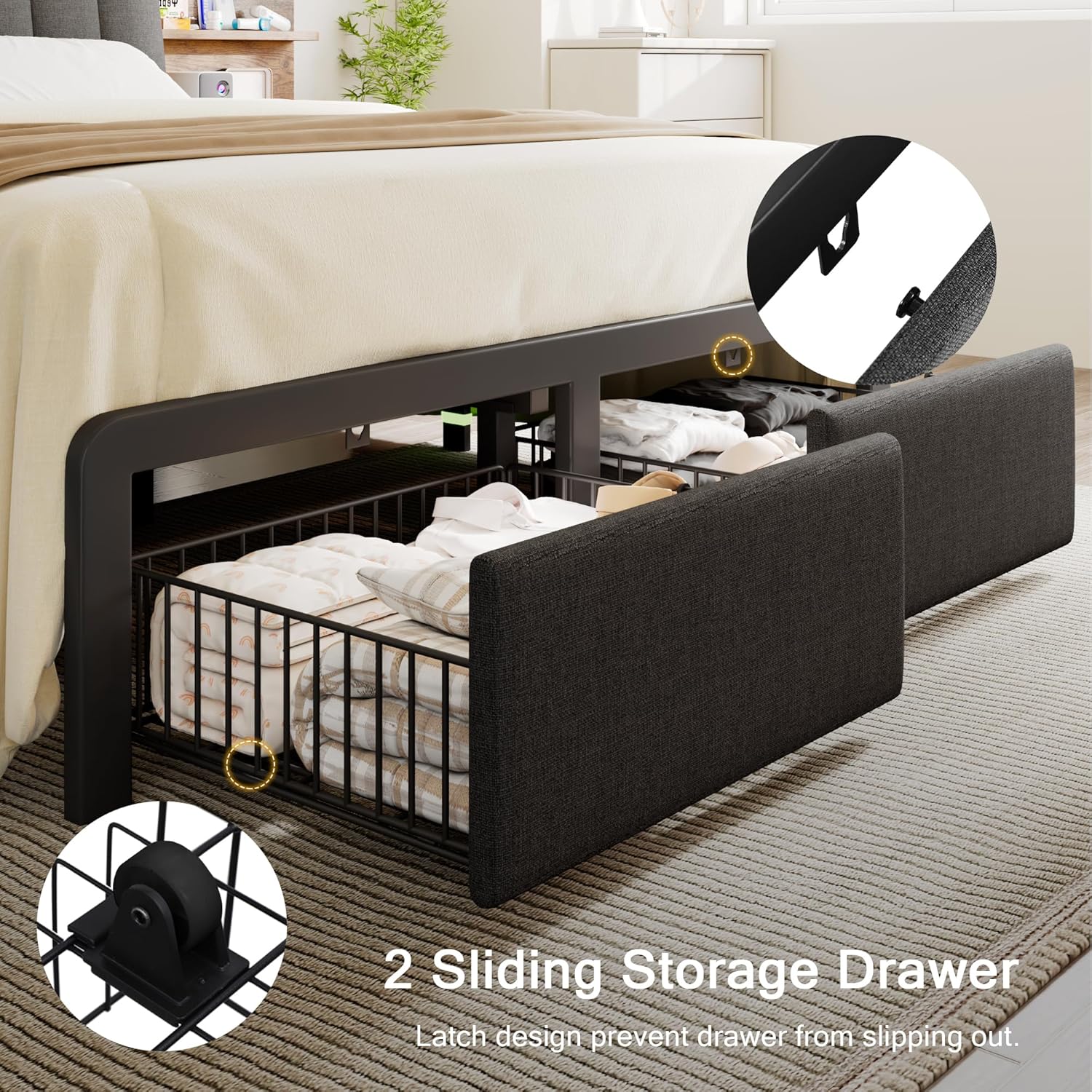 Image showing the two sliding storage drawers under the bed frame.