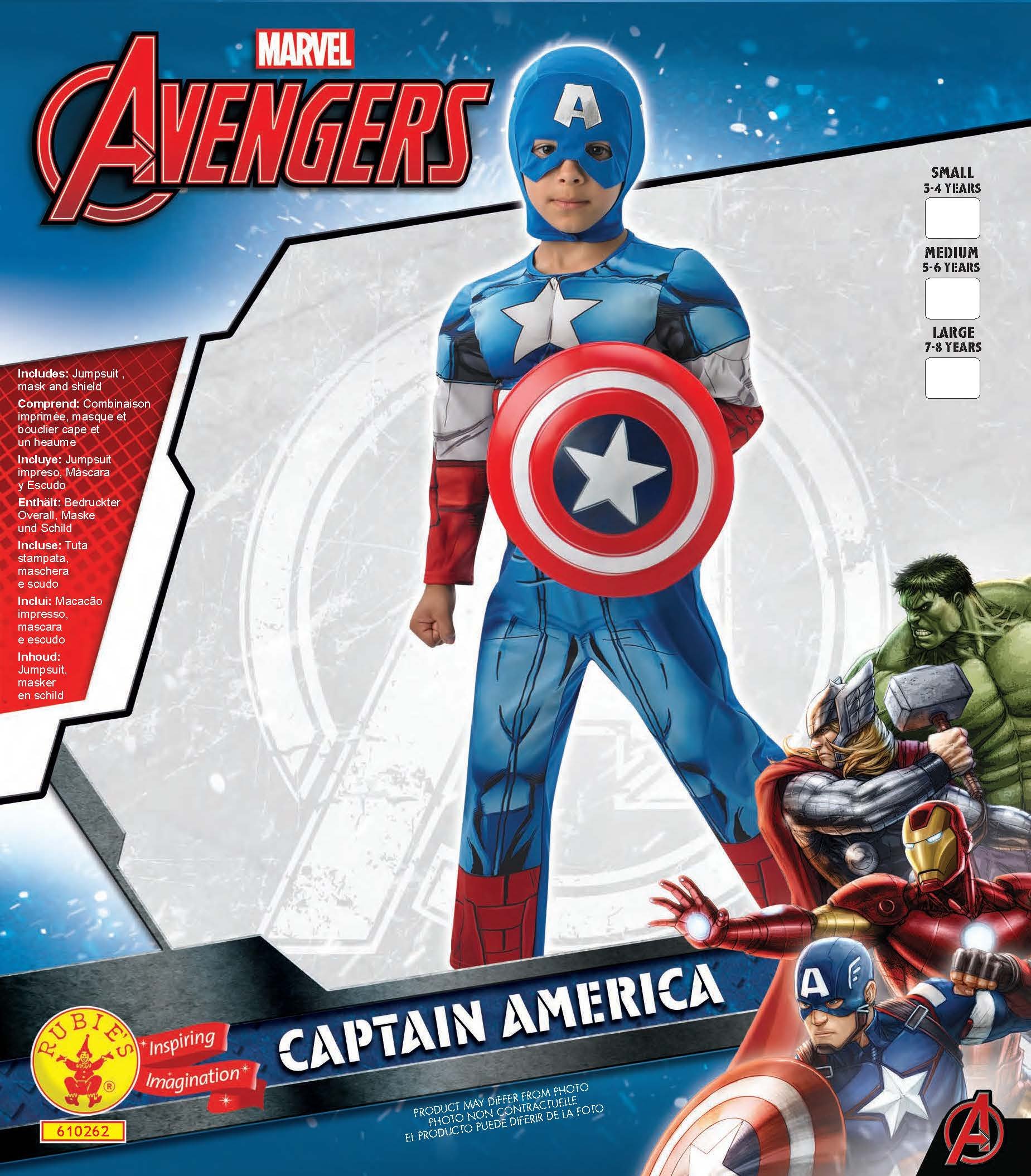 Rubie's - Disfraz infantil, diseño Capitán América de Marvel, talla M (3610262)