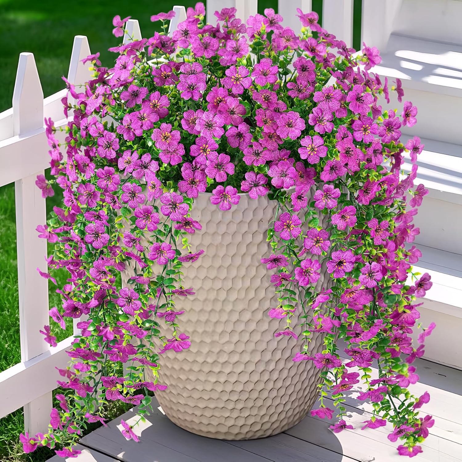 Ammyoo Artificial Hanging Flowers for Outdoors Fake Plants Decoration, 2 Packs Faux Silk Daisy Flower Realistic Outdoor Flowers UV Resistant Porch Patio Window Yard Indoor Spring Decor(Purple)