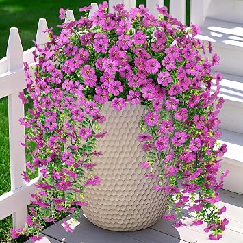 Ammyoo Artificial Hanging Flowers for Outdoors Fake Plants Decoration, 2 Packs Faux Silk Daisy Flower Realistic Outdoor Flowers UV Resistant Porch Patio Window Yard Indoor Spring DecorPurple