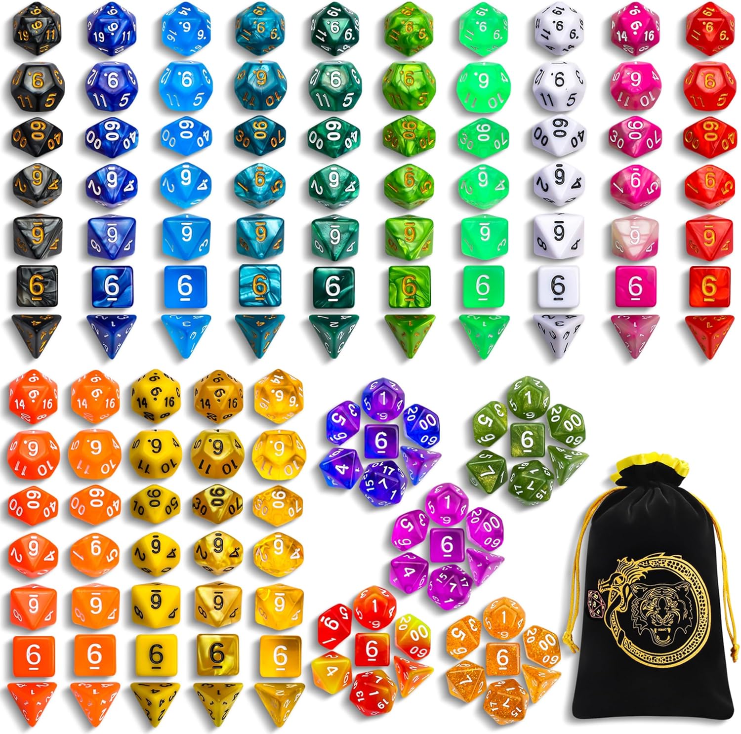 CiaraQ Polyhedral Dice Set - DND Role Playing Dice for Dungeons and Dragons RPG Table Games, Mixed Colors, 140pcs