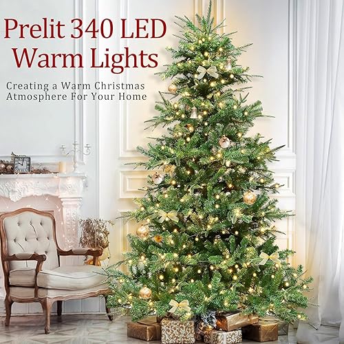 Miniatura 5 de TURNMEON Árbol de Navidad artificial de abeto Aspen preiluminado de 6 pies con 340 luces blancas cálidas, ramas con bisagras y materiales duraderos,