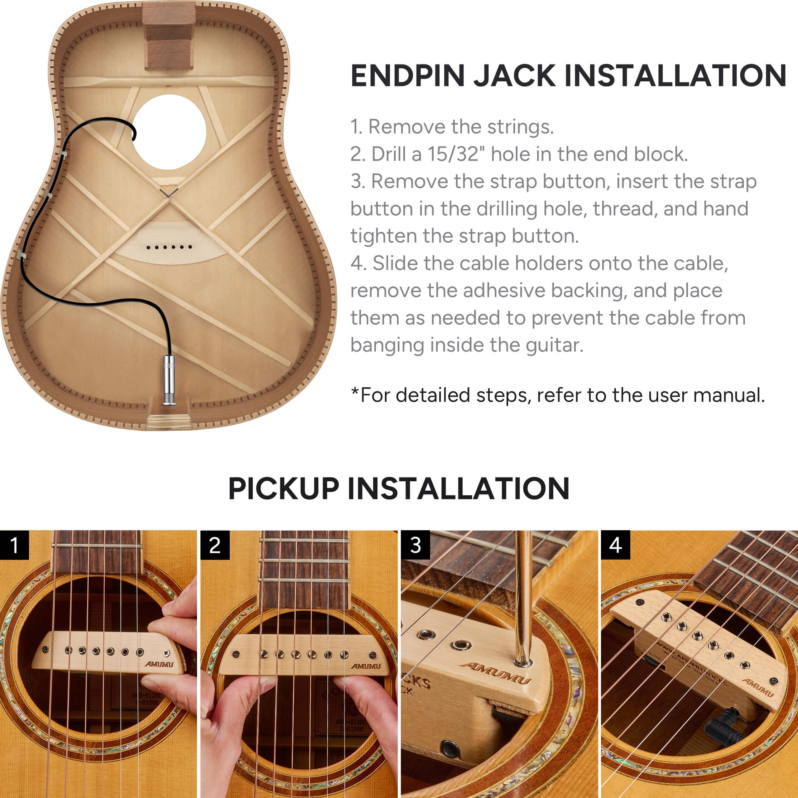 AMUMU SP60BCF Magnetischer passiver Schallloch-Humbucker-Tonabnehmer für Akustikgitarren