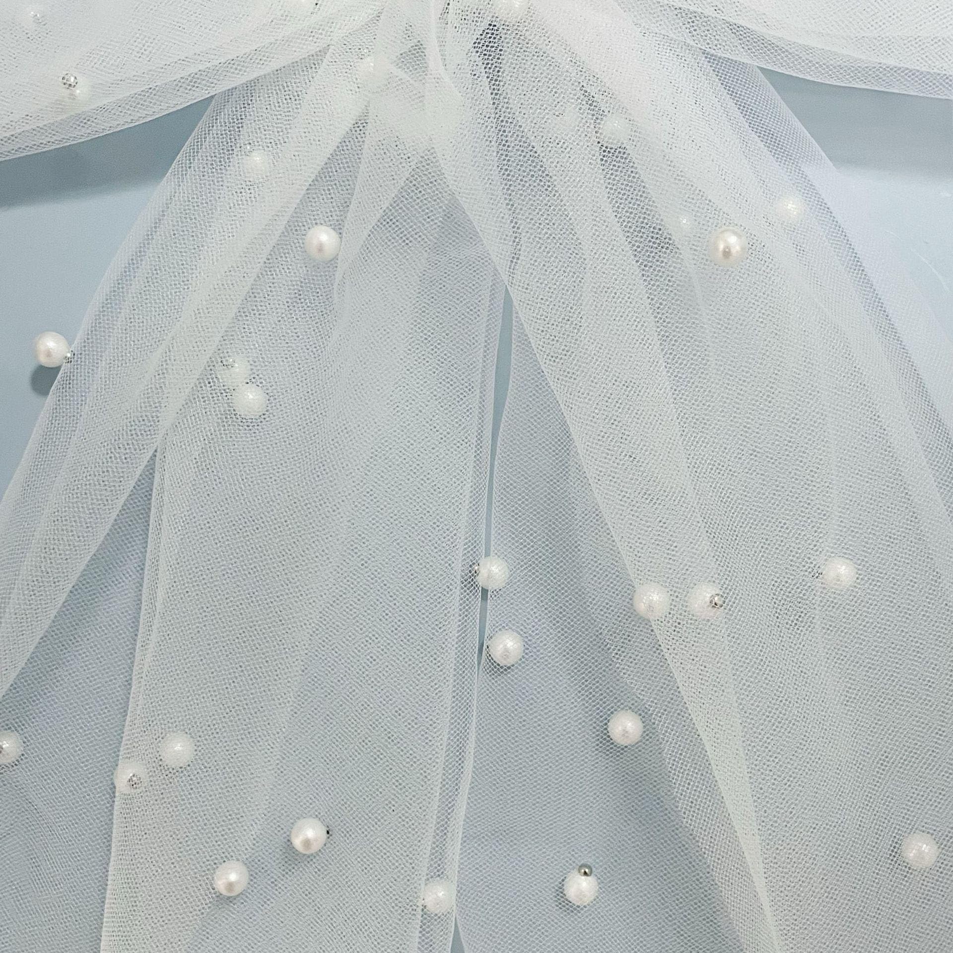 Amazon.com: White Pearl Bridal Hair Bow Clip with Short Veil  display picture 1