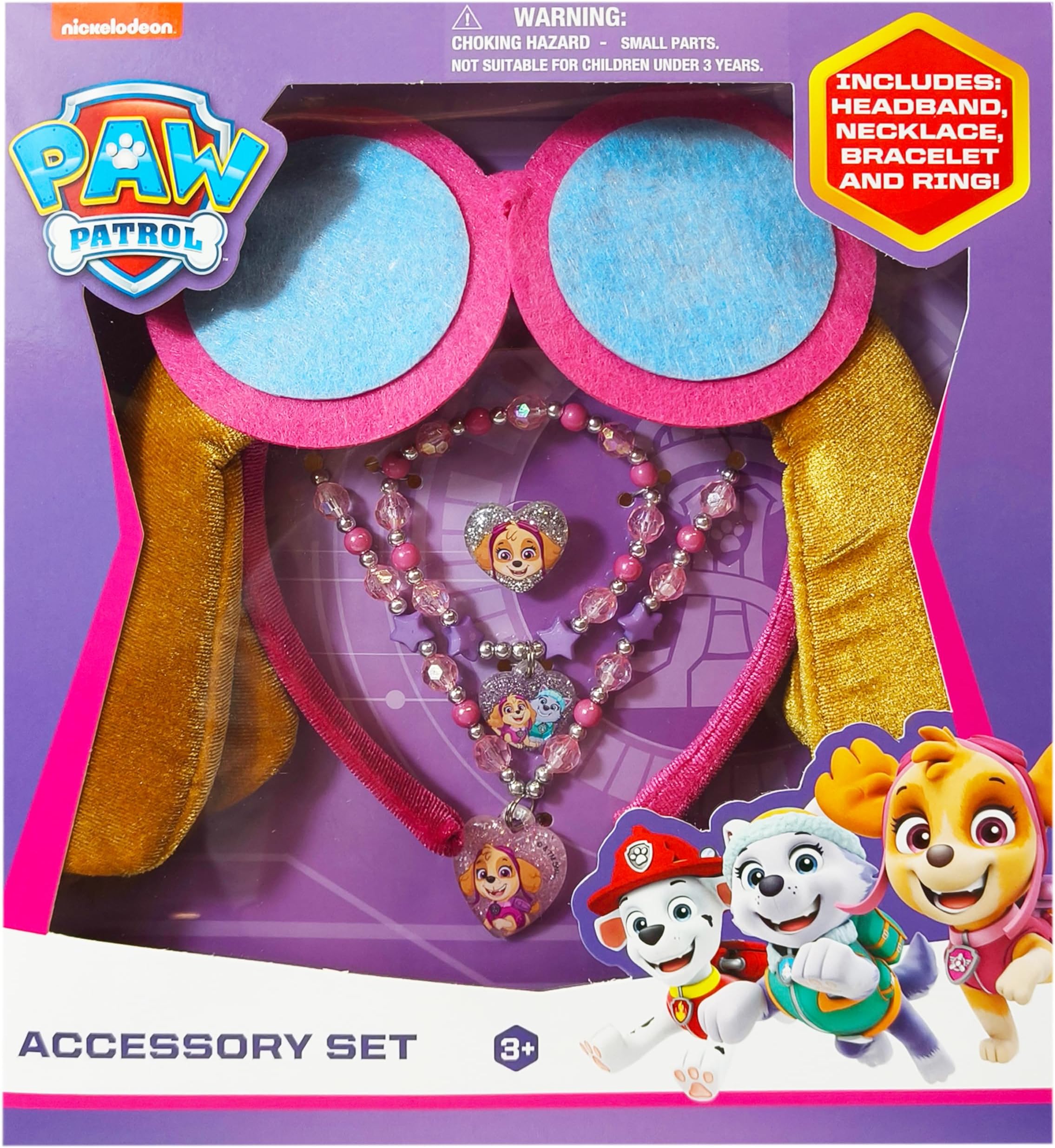 Licensed PAW PATROL Headbands for Girls - Kids Jewelry - Dress Up Set All in one Giftable Box - Headband - Play Jewelry Set - 4pc (Toddler Headband, Necklace, Dress Up Bracelet, Ring) Ages 3+