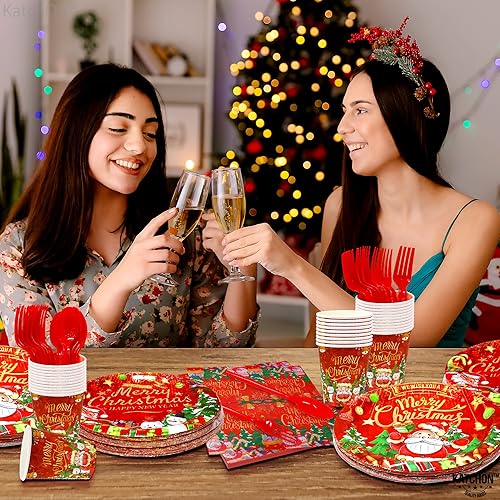 Miniatura 6 de 144 Pieces, Christmas Disposable Dinnerware Set - Serves 24 Guest  Christmas Paper Plates and Napkins  Christmas Plates and Napkins, Christmas Paper