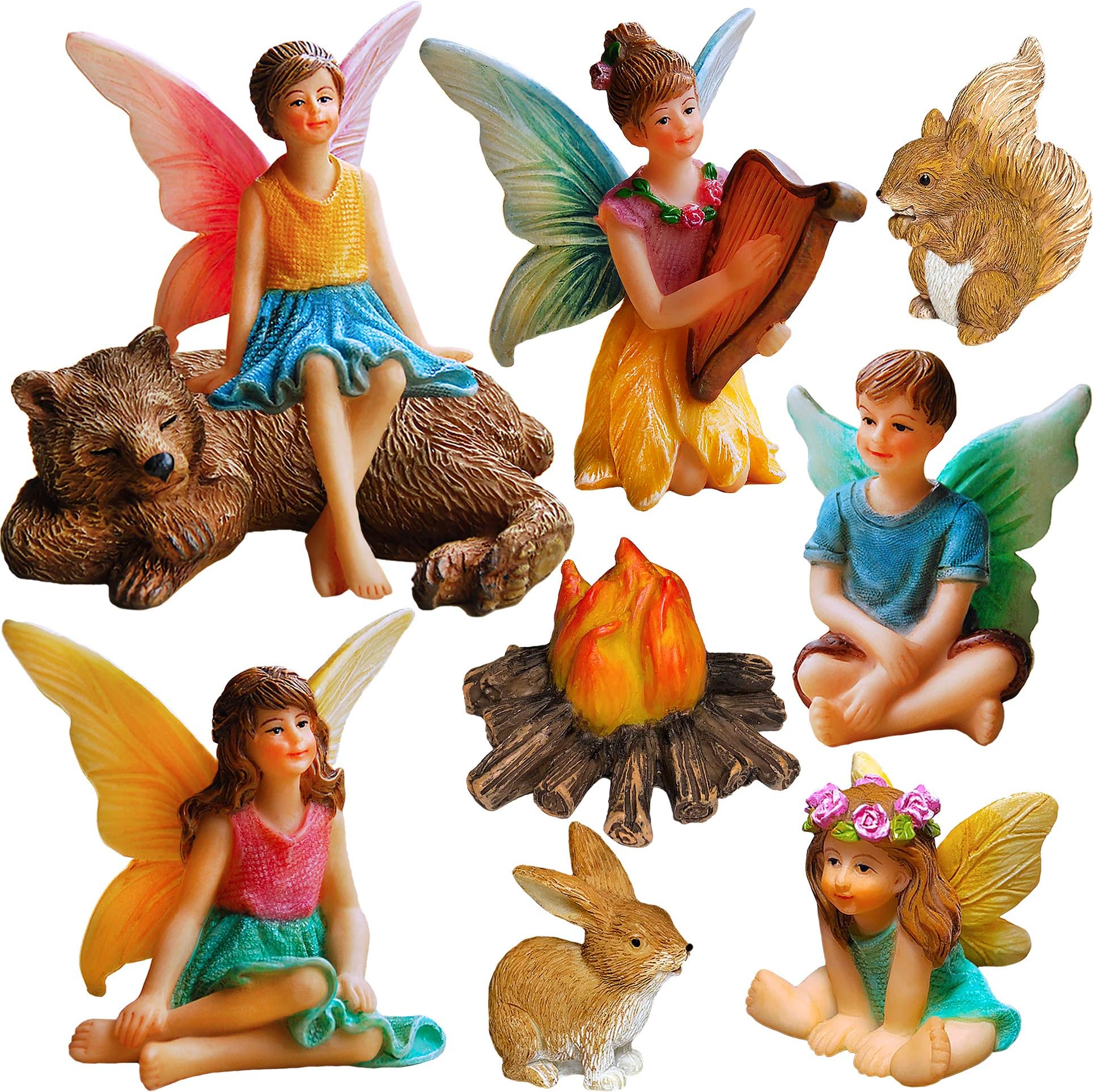 Fairy Garden - Miniature Fairies Figurines Accessories - Camping Kit of 9 pcs - Set for Outdoor or House Decor
