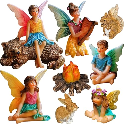 Mood Lab Fairy Garden - Accesorios de figuras de hadas en miniatura - Kit de camping de 9 piezas - Juego para decoración al aire libre o de la casa