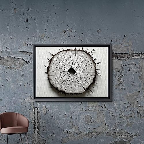 Miniatura 7 de Framed Canvas Print Wall Art Detailed Wood Rings of Tree Nature Wilderness, Photography Realism Rustic, Dramatic Grey Black and White for Living