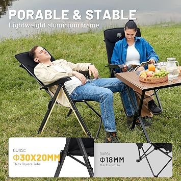 TIMBER RIDGE Camping Chairs for Adults Heavy Duty, Oversized Folding Garden Chair, High Back Outdoor Chair Luxury for Caravan Dining Beach Picnic, Adjustable 4-Position, Support 150kg, Black