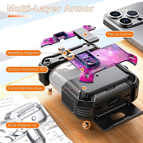 Miniatura 2 de R-fun Funda para AirPods Pro 2 con kit de limpieza, elementos de fibra de carbono, a prueba de caídas, funda desplegable automática con soporte para